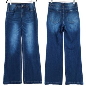 Lauren Conrad Flare Jeans sz M 28 Women Faded Dark Blue Wide Leg Preppy Grunge